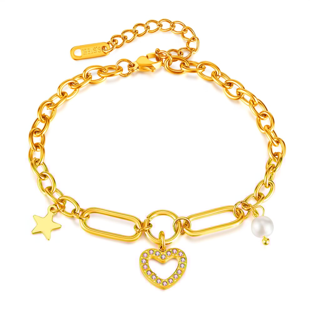 Herz Edelstahl Gold Farbe Charm Armbänder 