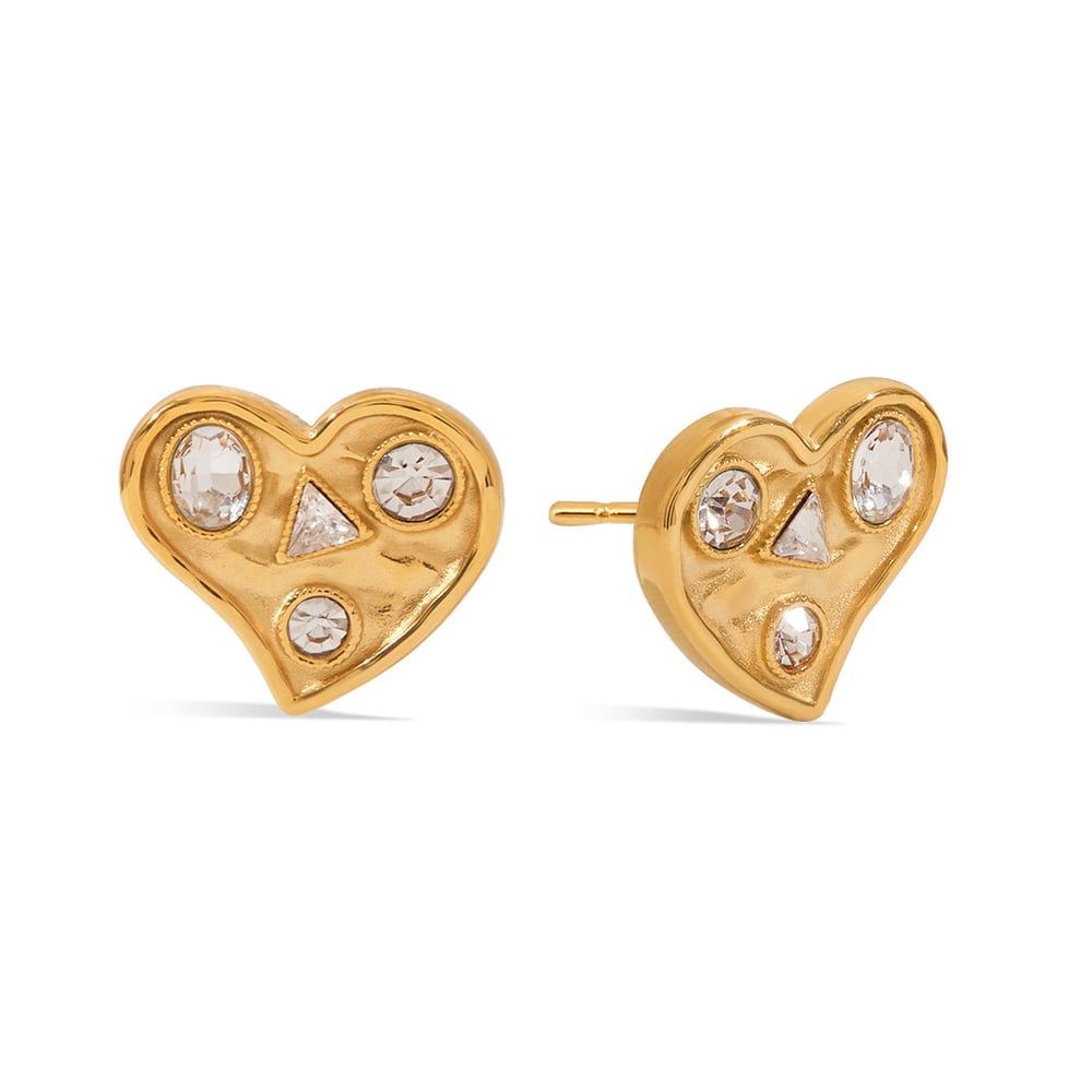 Retro Heart Stainless Steel Gold Color Stud Earrings
