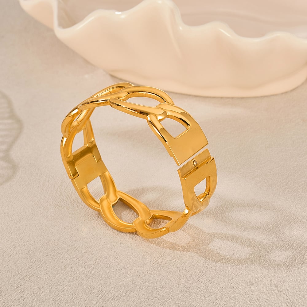 1 Stück Simple Series Tägliche geometrische Edelstahl Goldfarbene Damenarmreifen h5Bild5