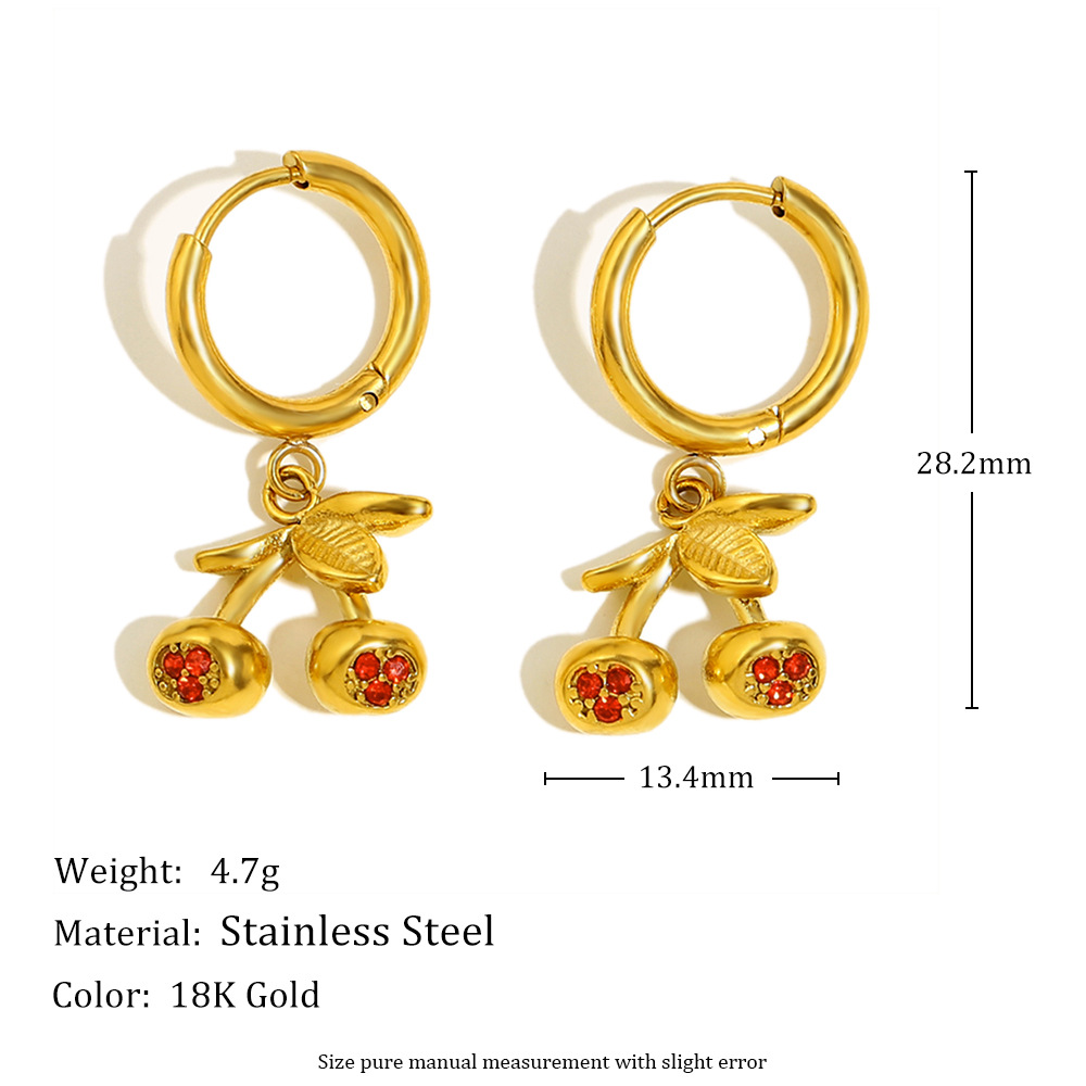 Simple Series Sweet Cherry Themed Stainless Steel Women's Stud Earrings h5Picture2