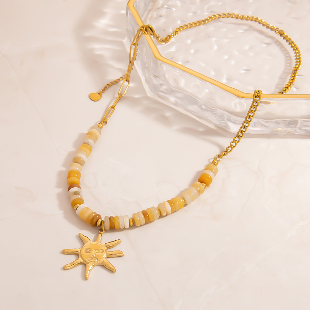 Leichte, luxuriöse, schlichte Damen-Halskette aus Naturstein aus Edelstahl h5Bild4