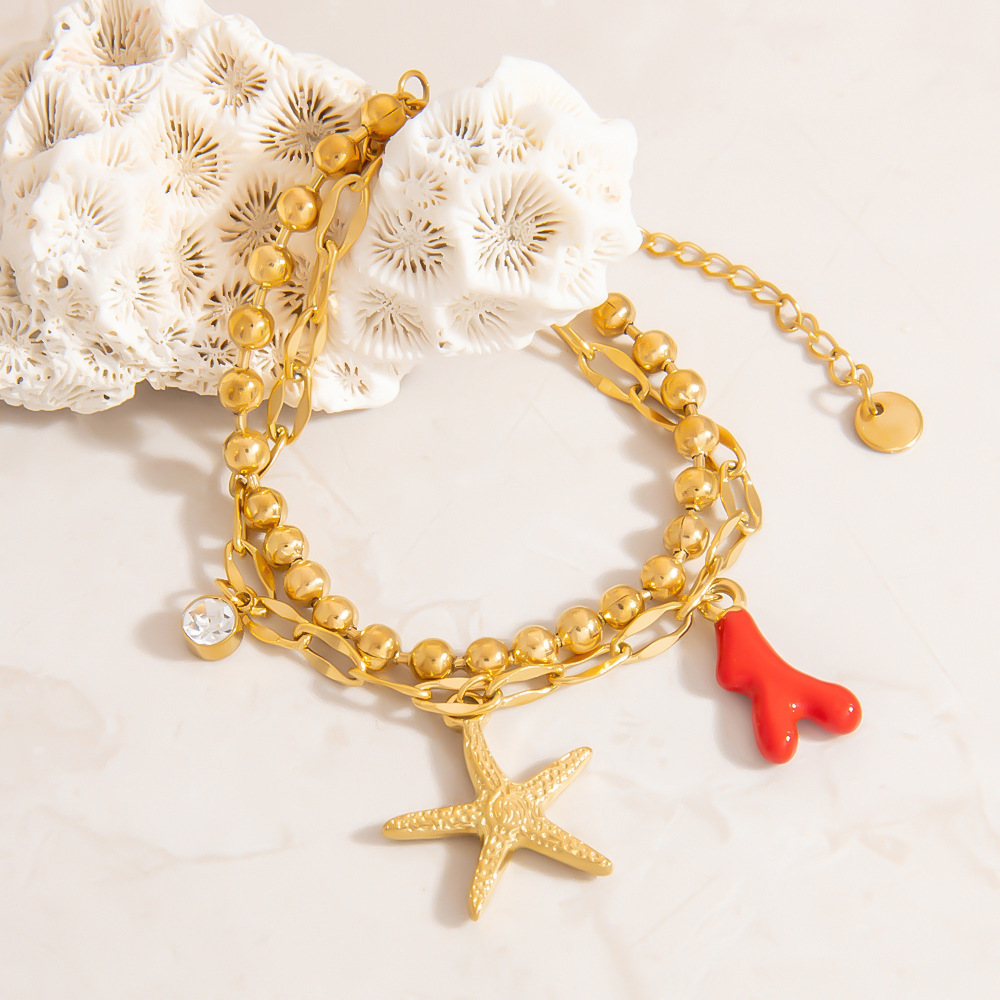 Vacation Starfish Stainless Steel Gold Color Women's Beaded Bracelets Picture3