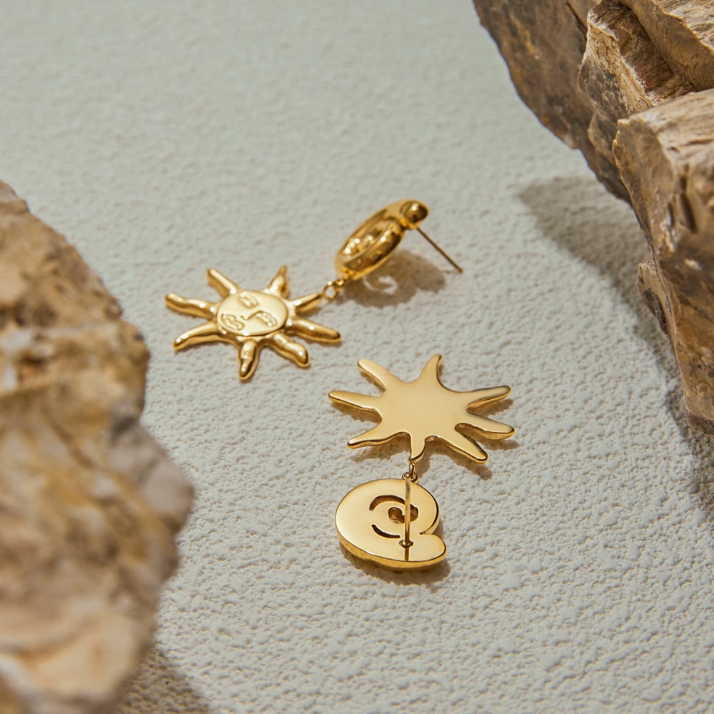 Retro Sun Stainless Steel Gold Color Drop Earrings h5Picture6