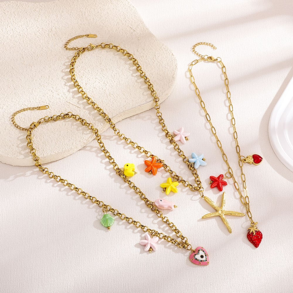 1 Pair Luxurious Series Vacation Turtle Stainless Steel   Gold Color  Women's Pendant Necklaces h5Picture5