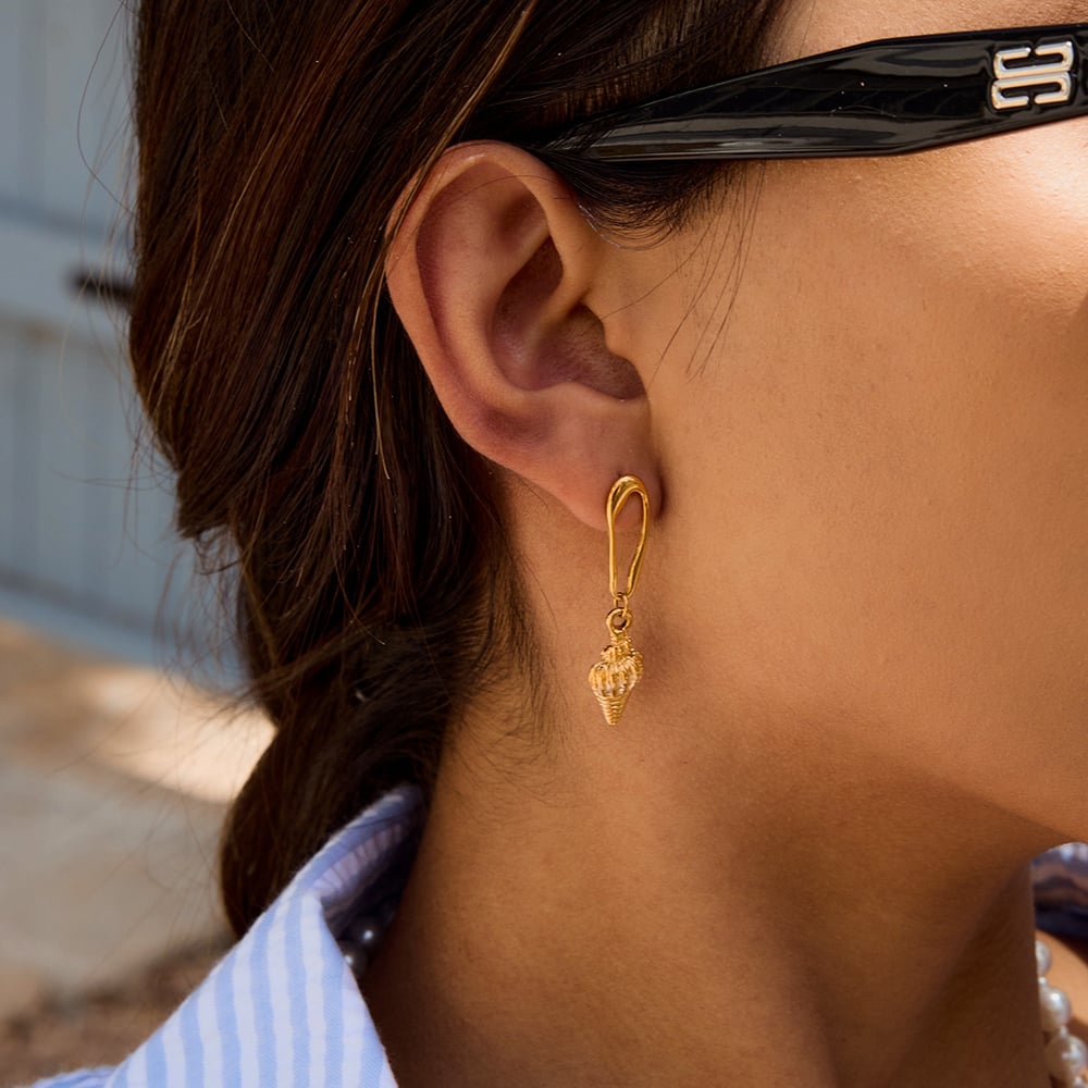 Whelk Stainless Steel Gold Color Drop Earrings Picture3