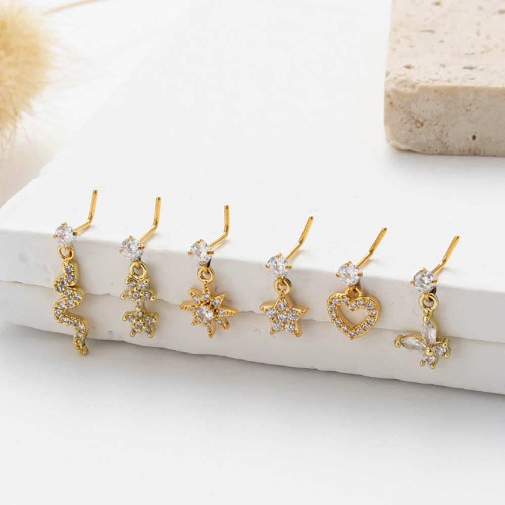 1 Piece Simple Series Simple Heart Copper   Gold Color  Zircon Women's Nose Stud Picture5