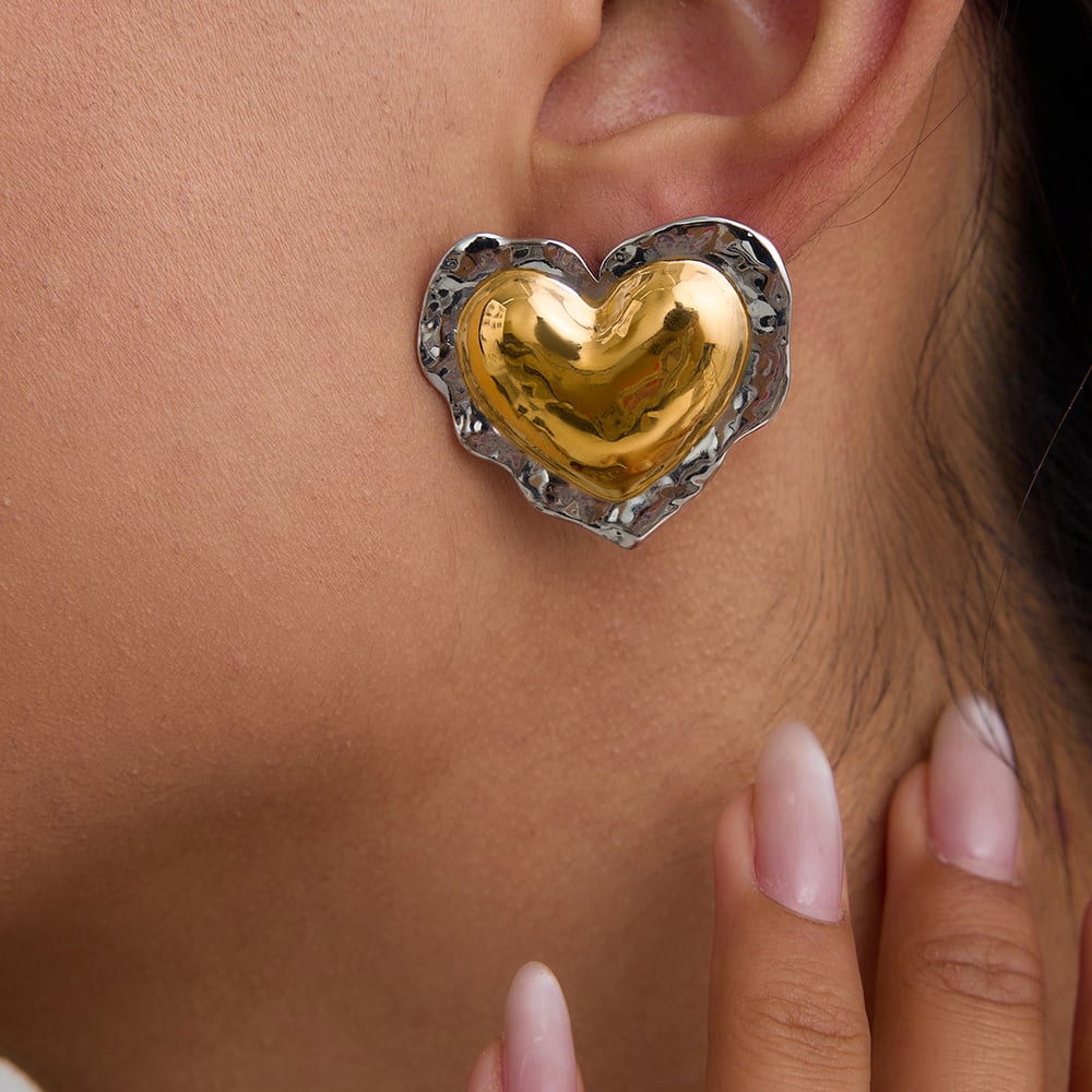 Retro Heart Stainless Steel Gold Color Stud Earrings h5Picture5