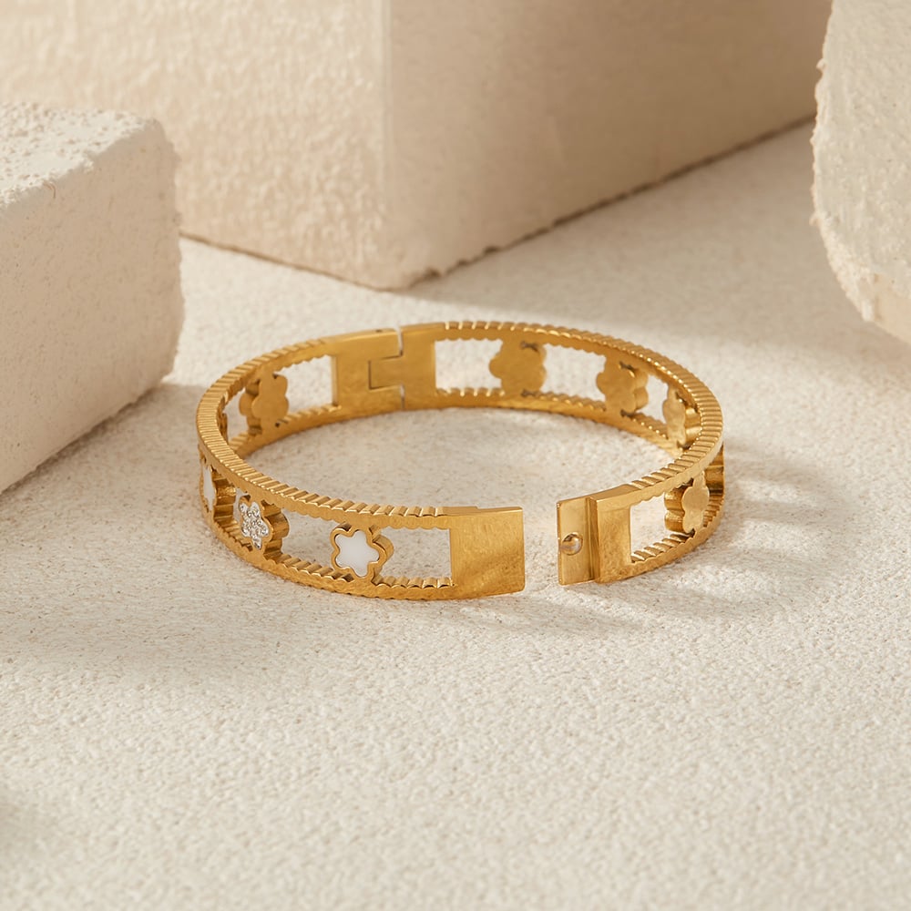 Retro Blume Edelstahl Gold Farbe Armreifen h5Bild6