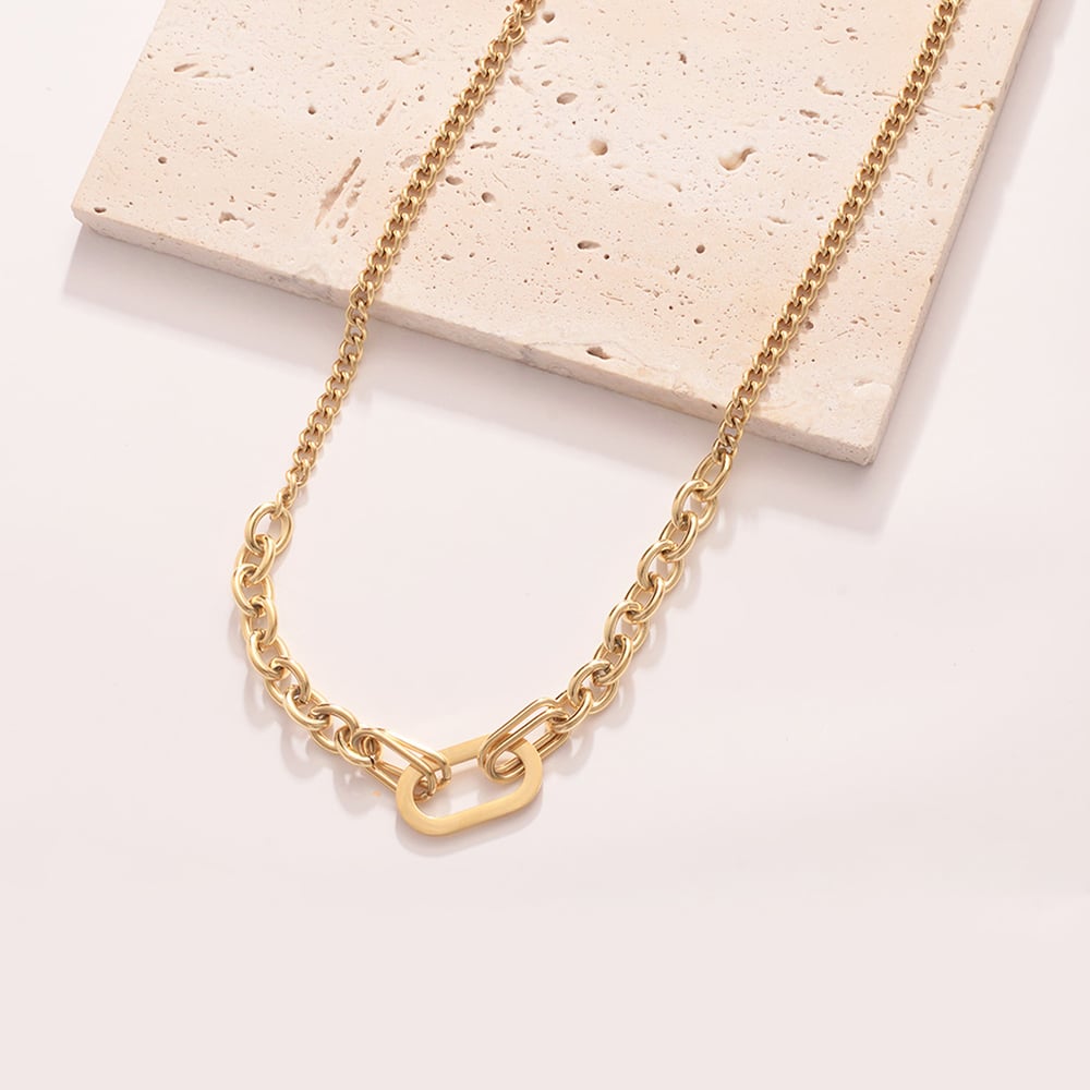 Classic Squircle Chain Stainless Steel Gold Color Women's Chain Necklaces h5Picture5