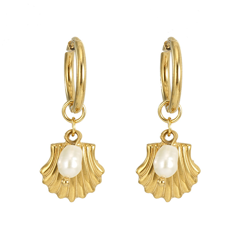 Stainless Steel Shell Gold Color Drop Earrings
