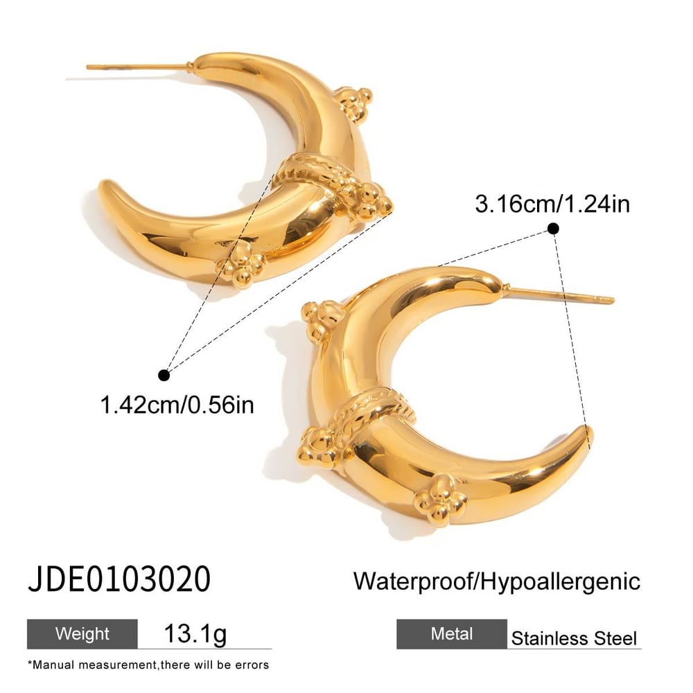 Retro Moon Stainless Steel Gold Color Hoop Earrings Picture2
