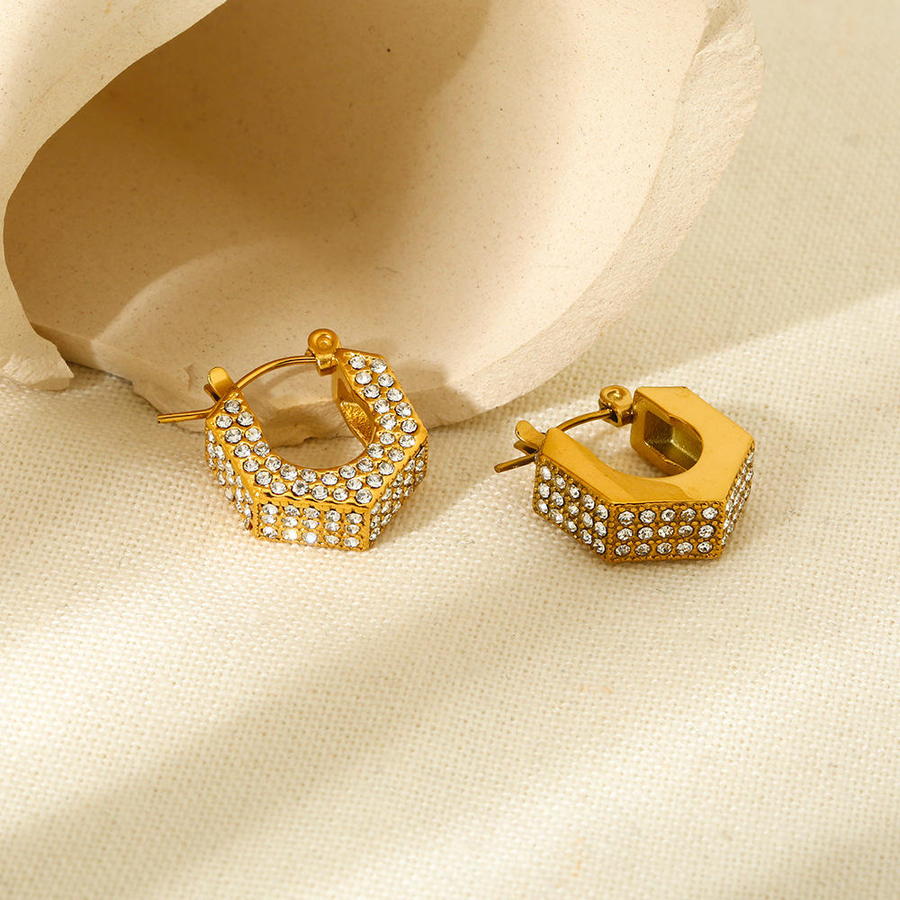 1 Pair Luxurious Series Elegant Geometric Stainless Steel   Gold Color  Zircon Women's Earring Sets Picture3