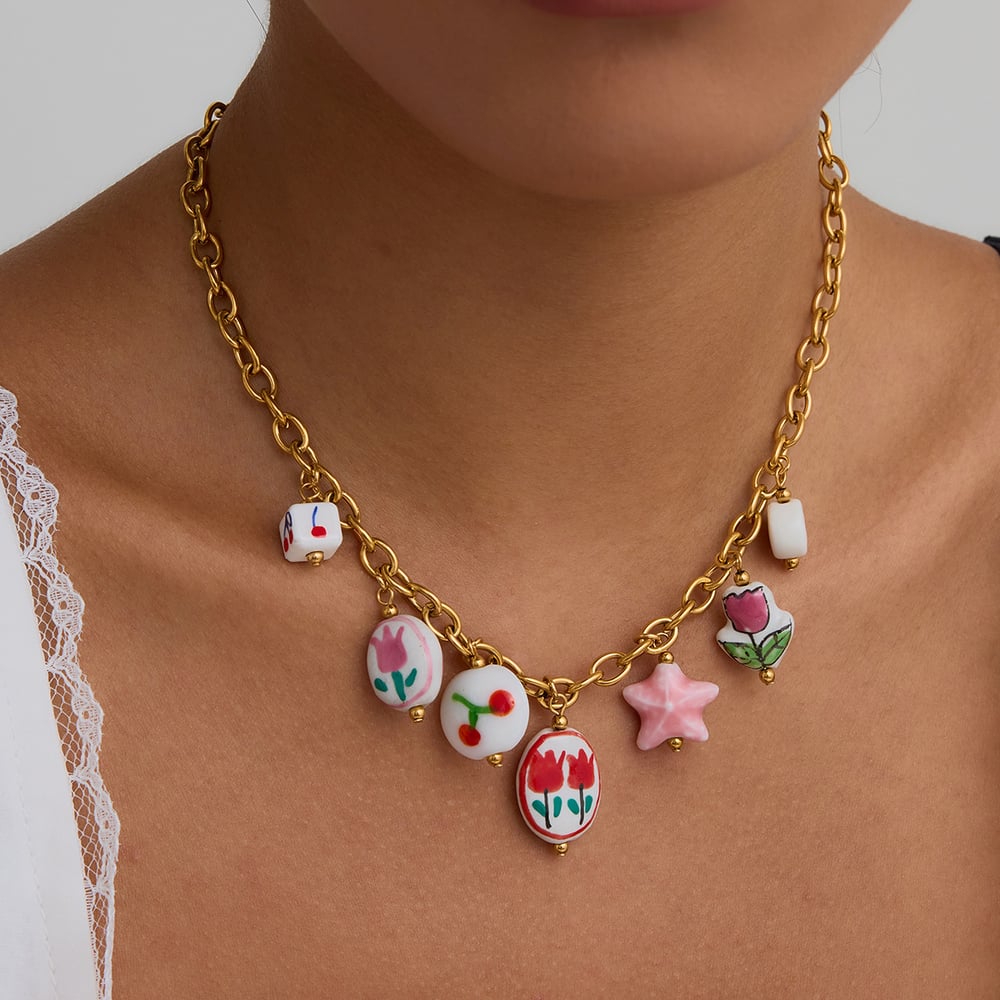 style flower stainless steel gold color pendant necklaces h5Picture4