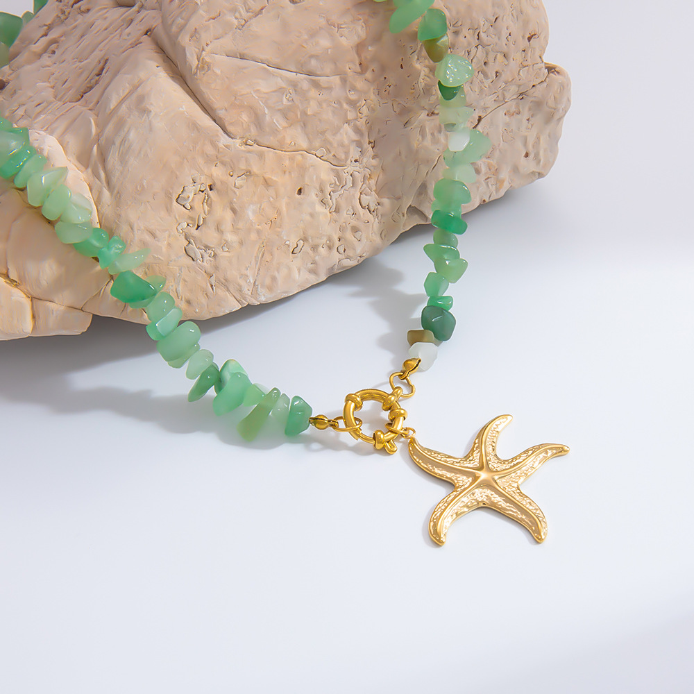 Starfish Stainless Steel Gold Color Natural Stone Women's Pendant Necklaces h5Picture5