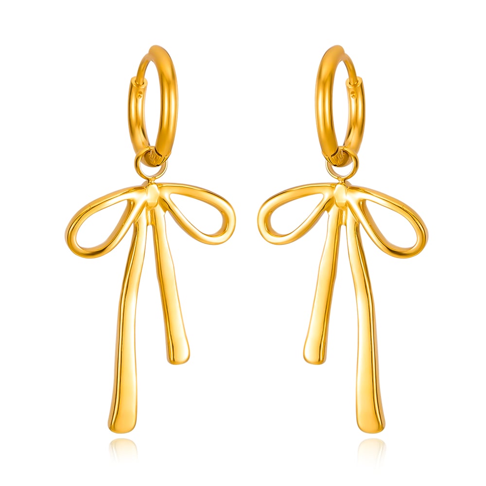 1 Paar einfache Serie täglich Schleife Knoten Edelstahl Gold Farbe Damen Tropfen Ohrringe