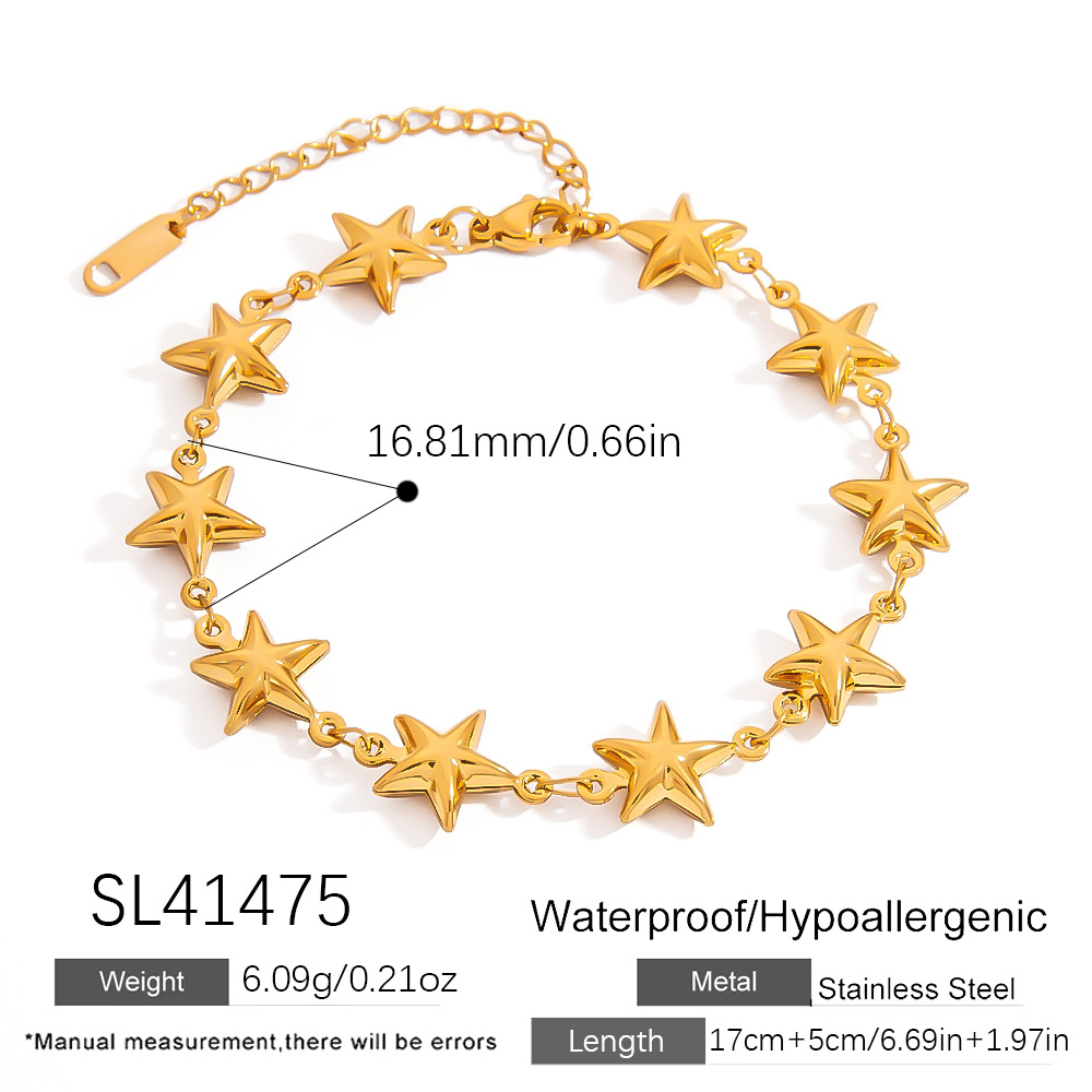 1 Paar Romantische Serie Einfache geometrische Edelstahl Gold Farbe Damen Kettenarmbänder Bild2