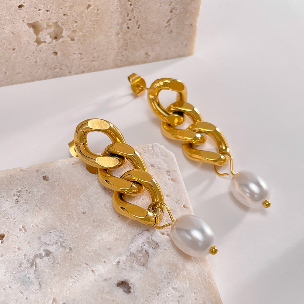 1 Paar einfache Serie täglich geometrische Edelstahl Gold Farbe Damen Tropfen Ohrringe Bild5