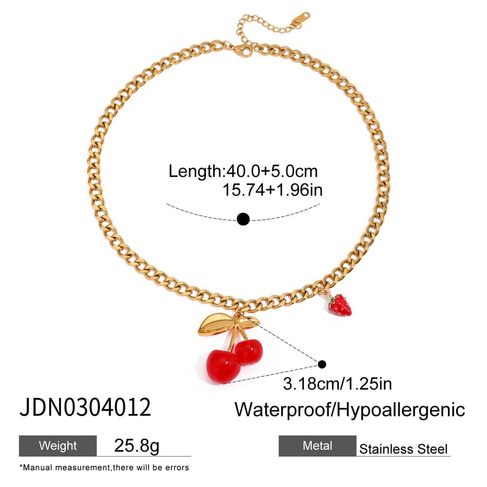 Sweet Cherry Stainless Steel  Gold Color  Pendant Necklaces h5Picture2