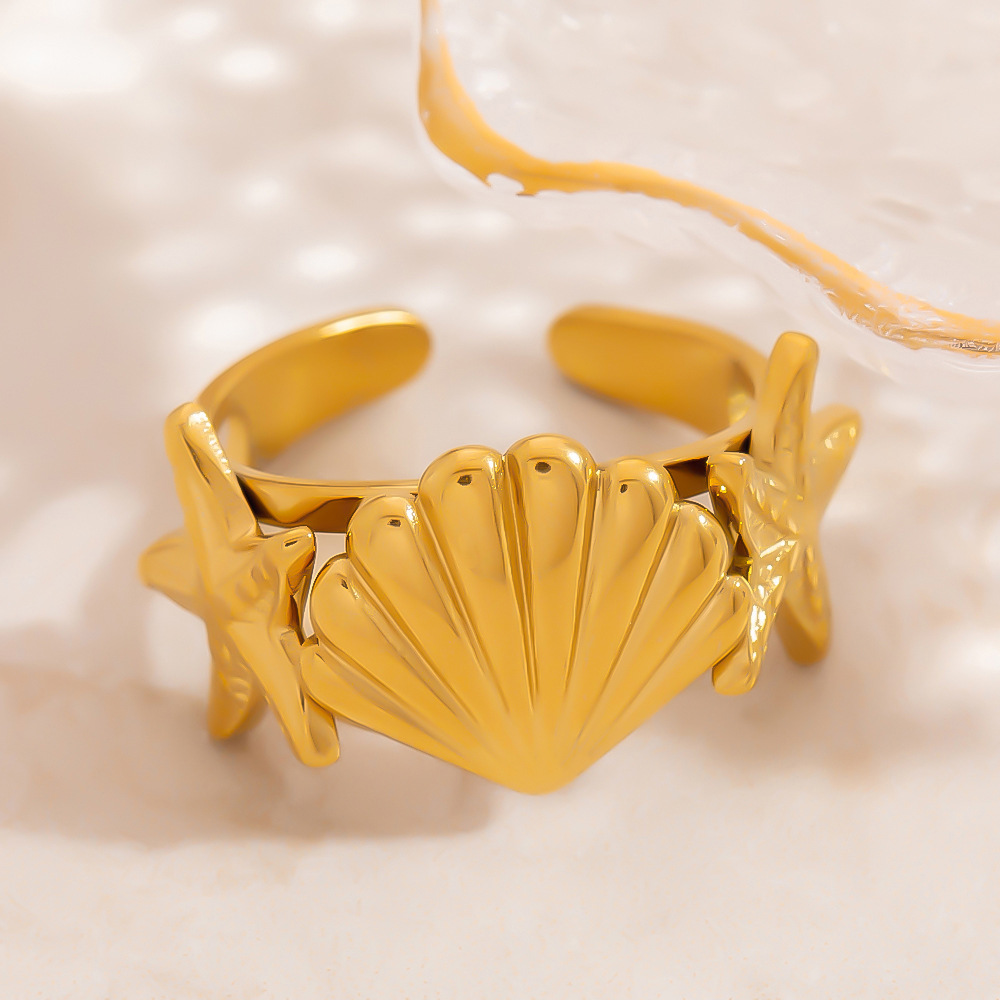1 Piece Shell Stainless Steel Gold Color Statement Rings Picture3