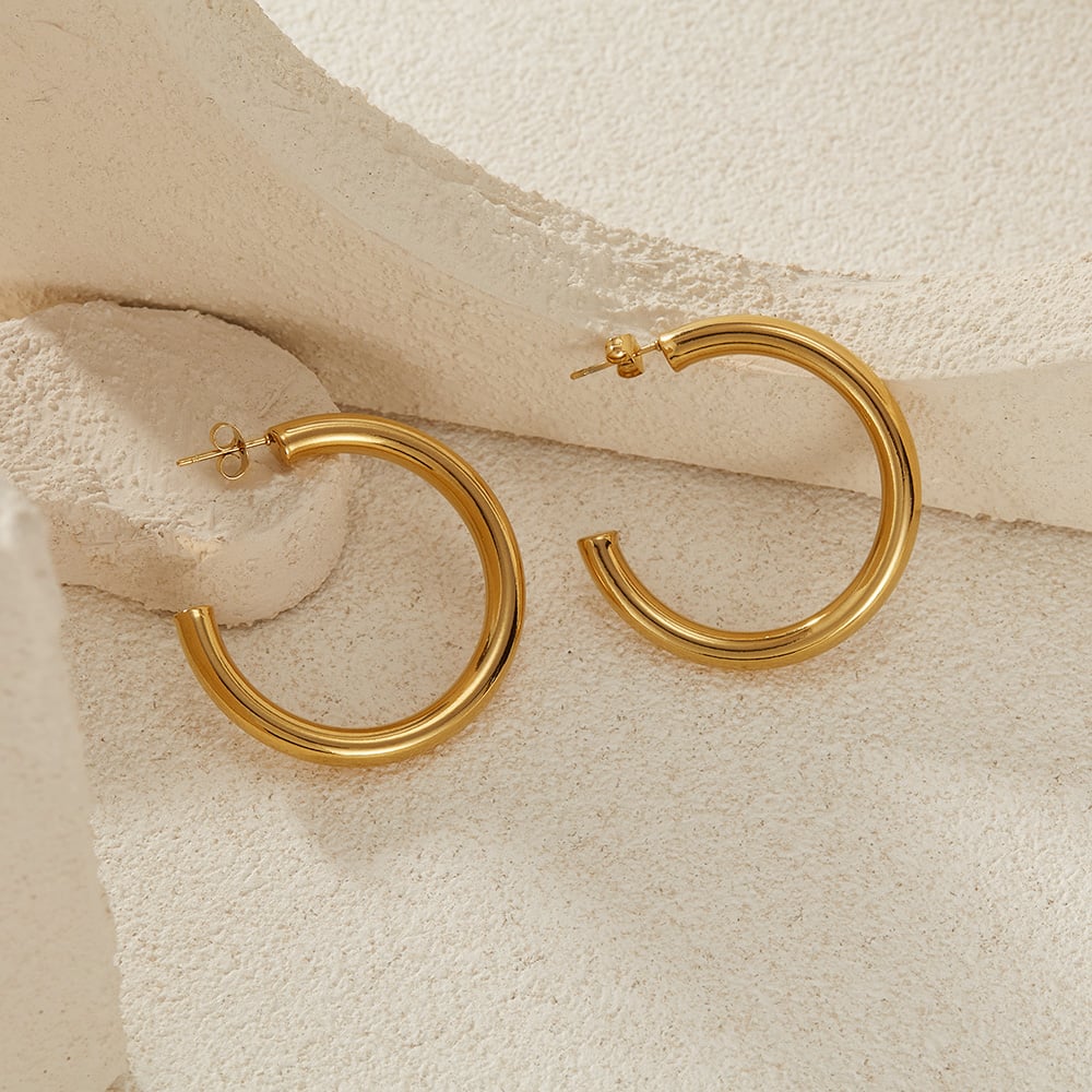 1 çift basit seri gk geometrik paslanmaz çelik altın rengi kadın küpe h5Resim4