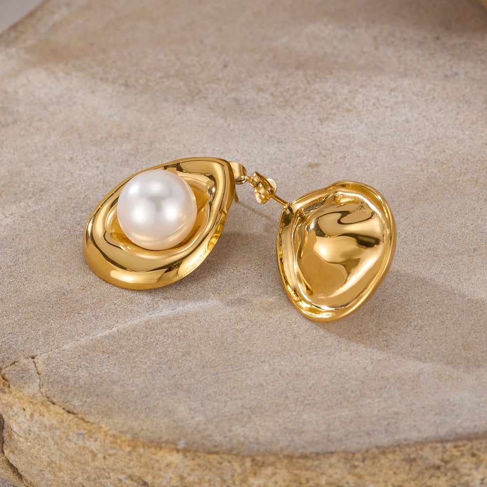 1 Paar Simple Series Tägliche geometrische Edelstahl Goldfarbene Damen-Ohrstecker Bild3