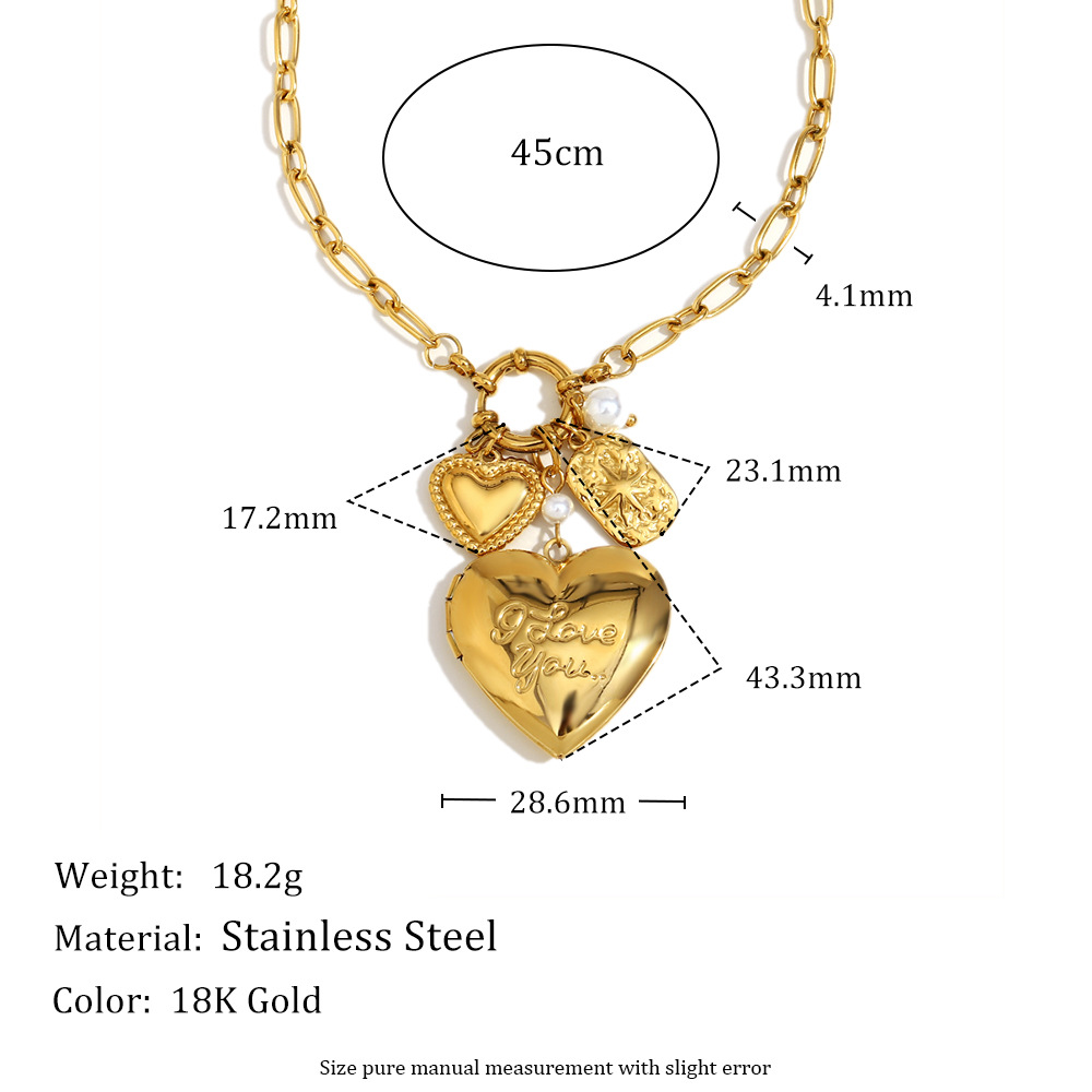 Luxury Style Classic Heart Pendant Gold Stainless Steel Women's Necklaces h5Picture2