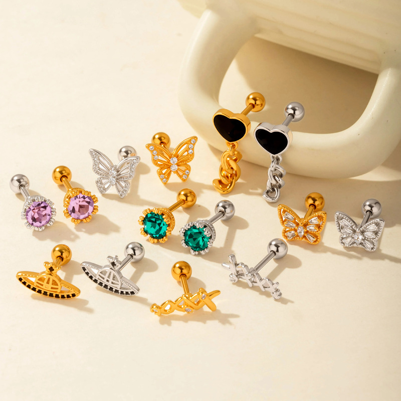 1 Piece Simple Series Simple Heart Copper   Gold Color  Zircon Women's Piercings Earrings Picture7
