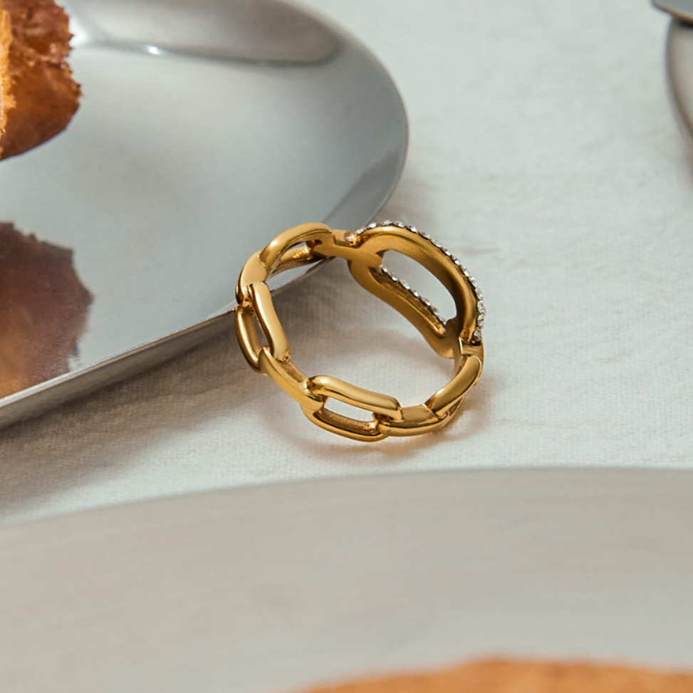 Stainless Steel Gold Color Zircon Minimalist Ring Picture6