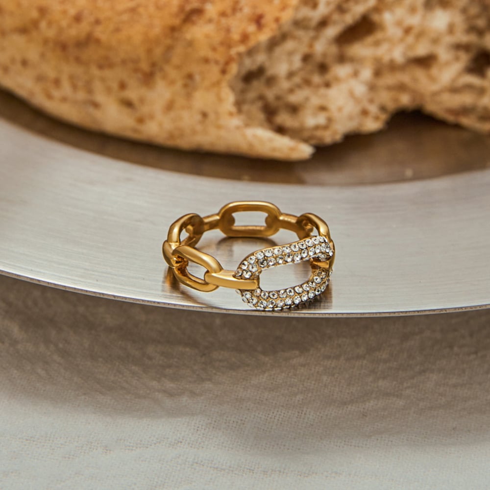 Stainless Steel Gold Color Zircon Minimalist Ring Picture5