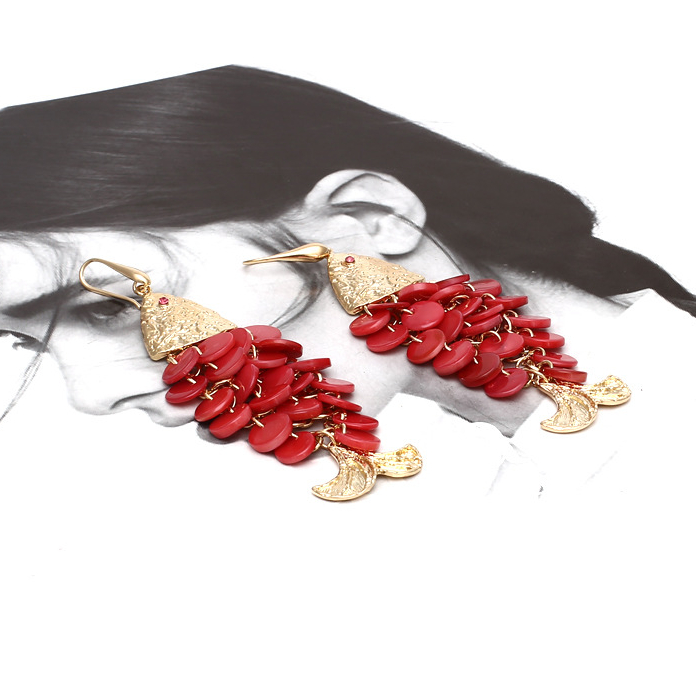 Luxurious Retro Alloy Fish Shell Drop Earrings h5Picture4
