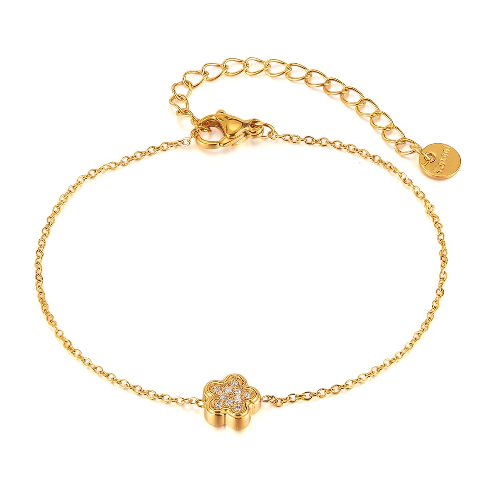 Blumen-Charm-Armbänder aus Edelstahl in Goldfarbe 