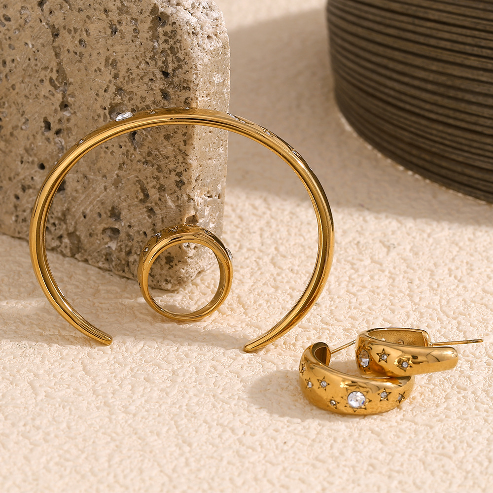 Einfache Serie Elegante Stern Edelstahl Damen Verstellbare Ringe h5Bild3