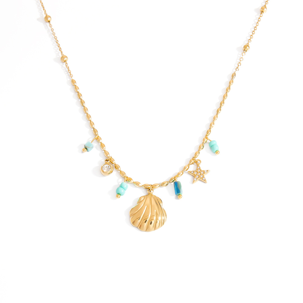 Vacation Shell Stainless Steel Gold Color Women's Pendant Necklaces h5Picture6