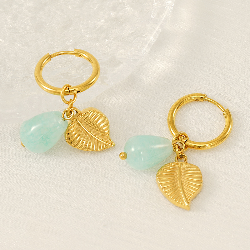 Leaves Stainless Steel Gold Color Drop Earrings h5Picture5