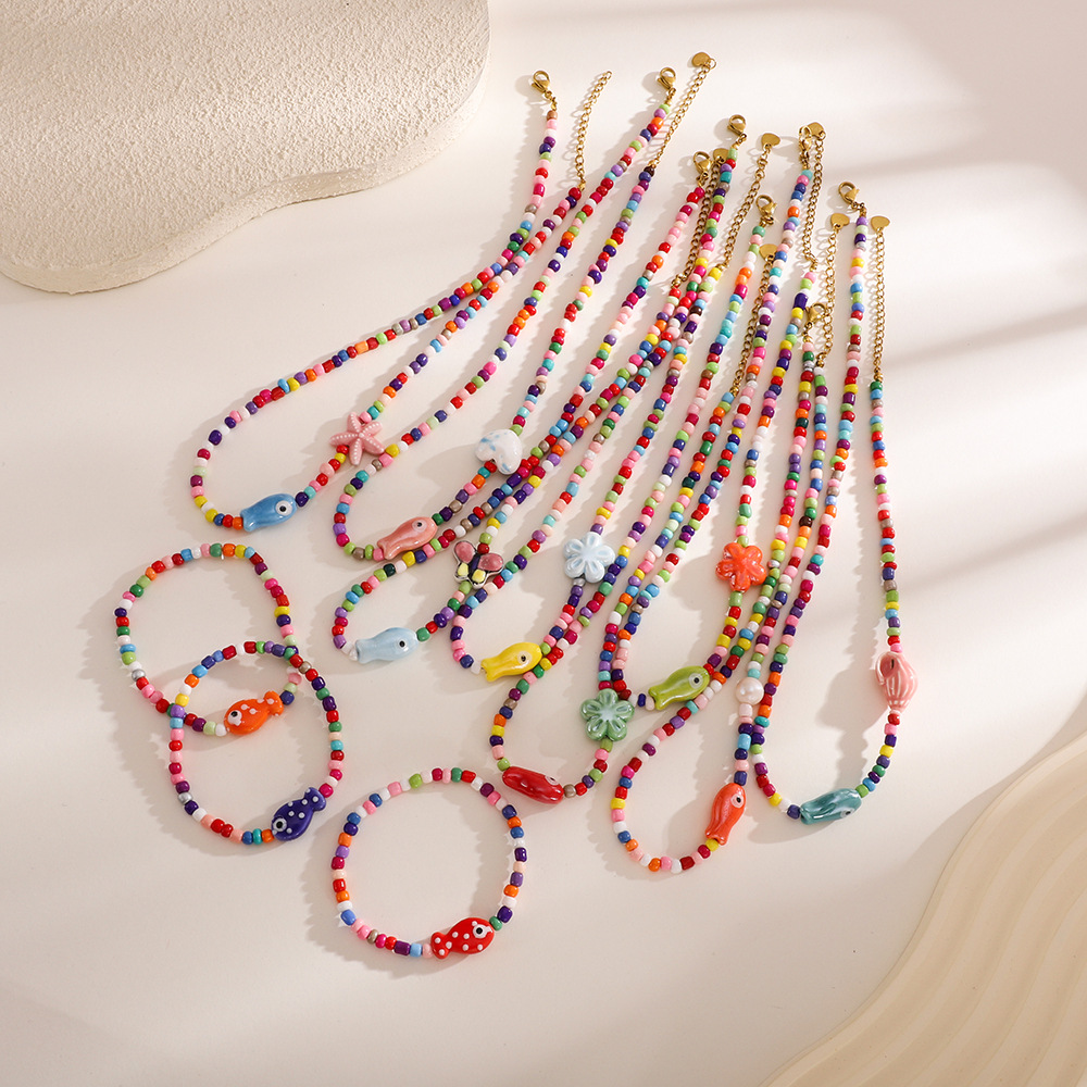 Cute Beads Glass Colorful Women's Beaded Necklaces h5Picture3