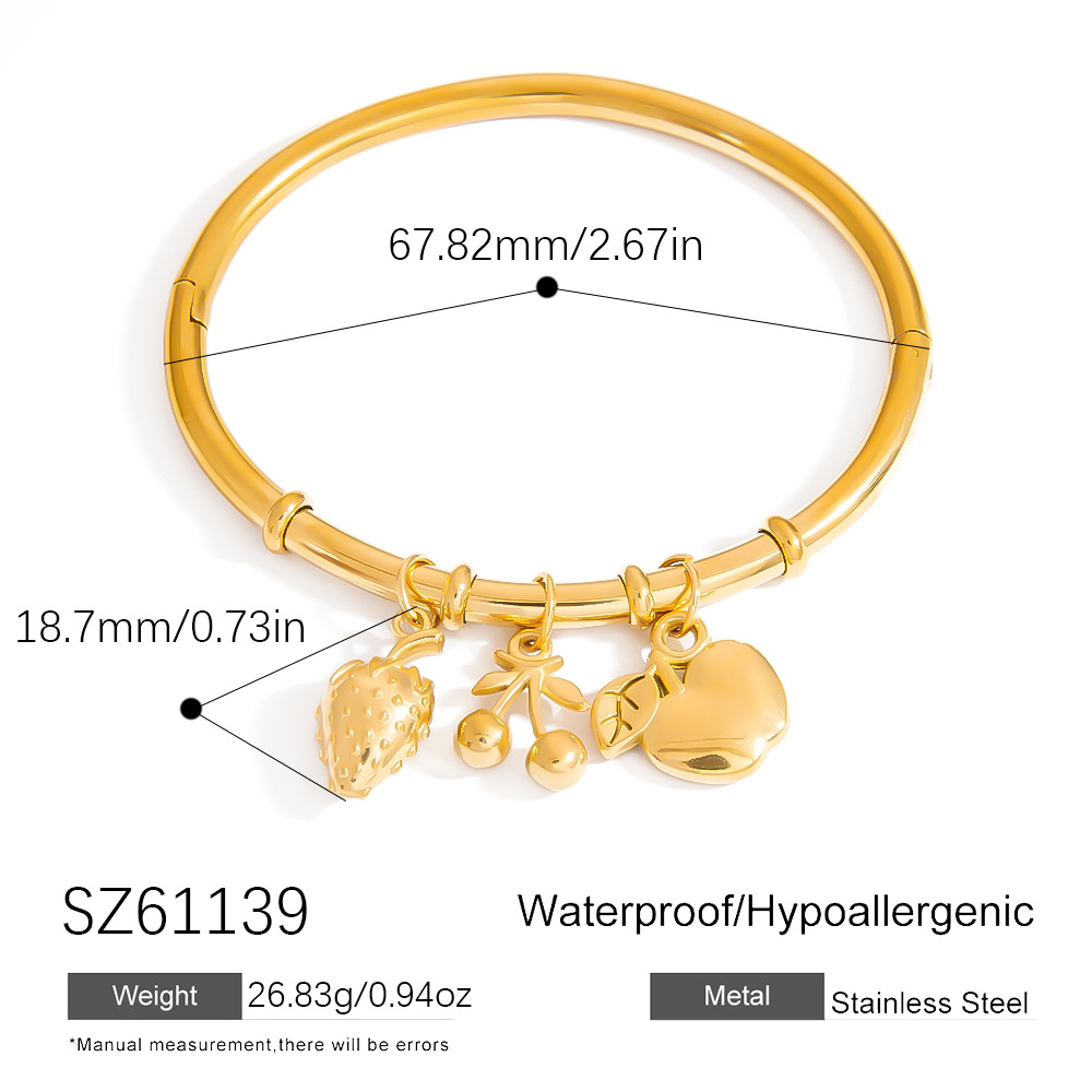 Cute Fruit Stainless Steel Gold Color Women's Charm Bracelets 