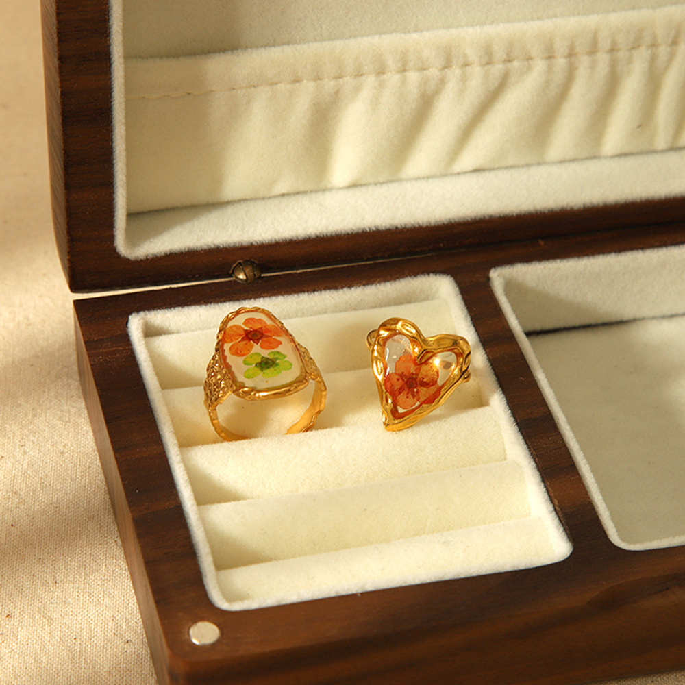 1 Pair Romantic Series Elegant Flower Stainless Steel   Gold Color  Statement Rings Picture4