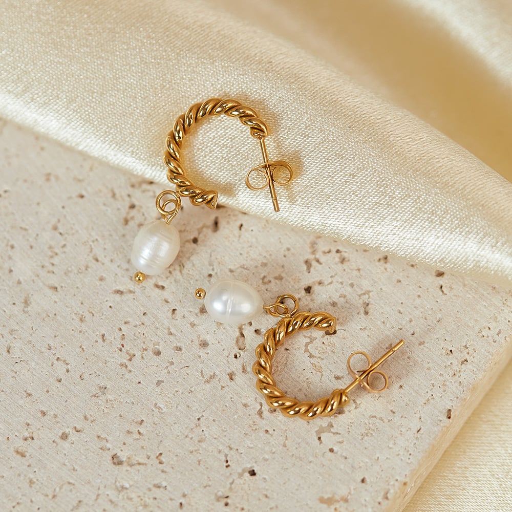 1 Paar einfache Serie täglich geometrische Edelstahl Gold Farbe Damen Tropfen Ohrringe h5Bild5