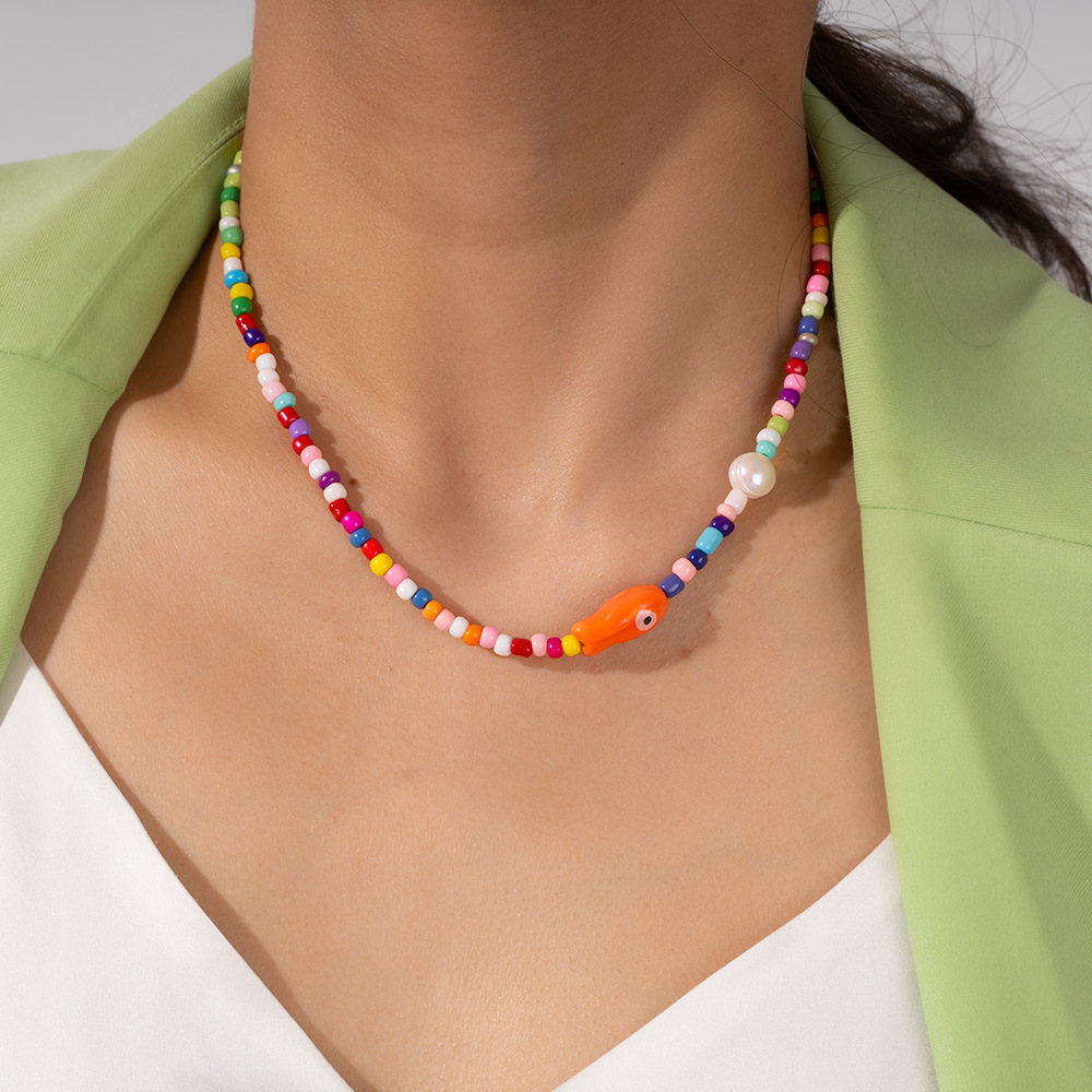 Cute Beads Glass Colorful Women's Beaded Necklaces h5Picture7