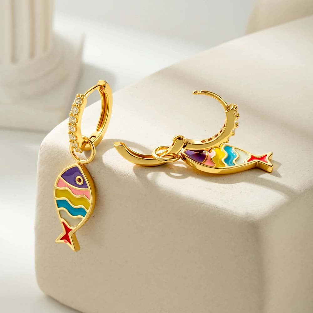 1 Piece Fish Copper Gold Color Hoop Earrings h5Picture4