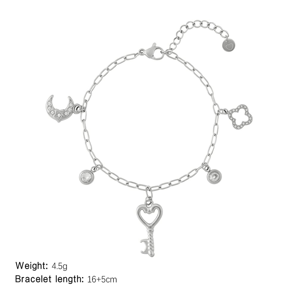 Heart Key Stainless Steel Gold Color Women's Charm Bracelets Picture2