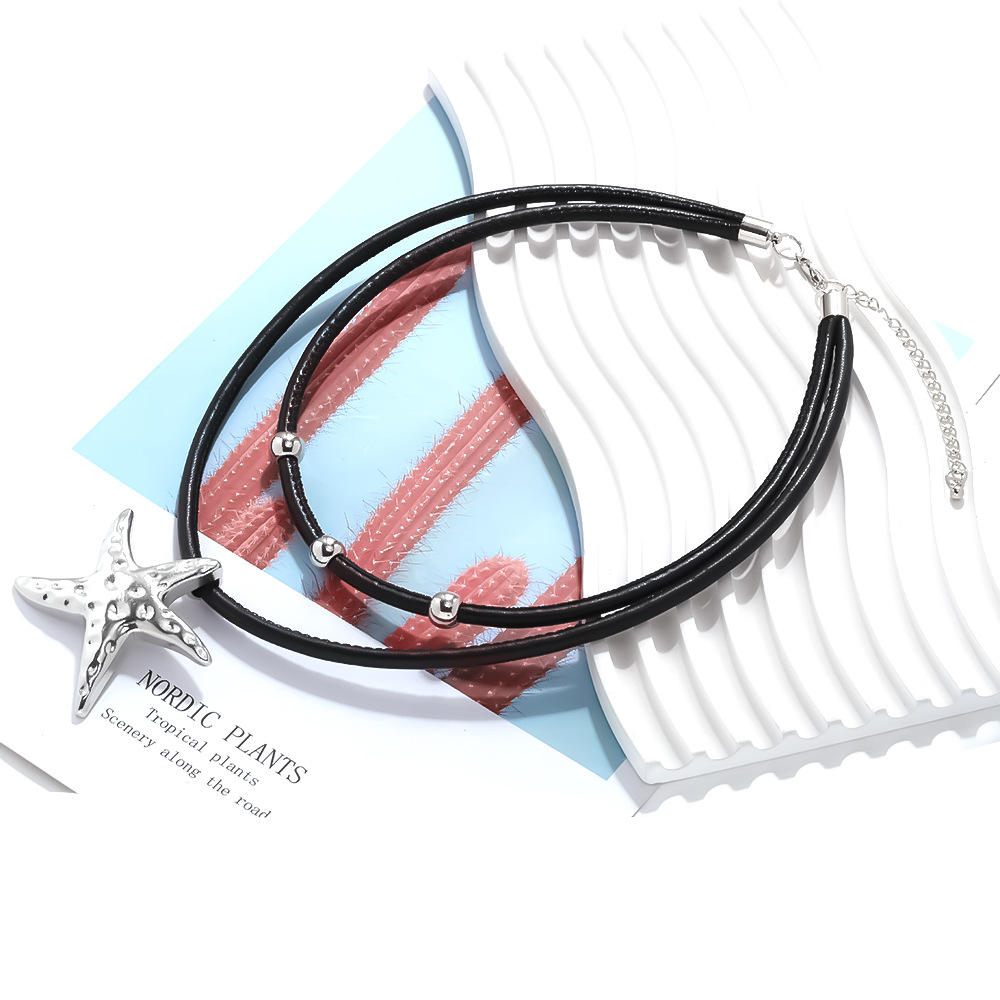 PU Rope Alloy Starfish Pendant Necklaces Picture4