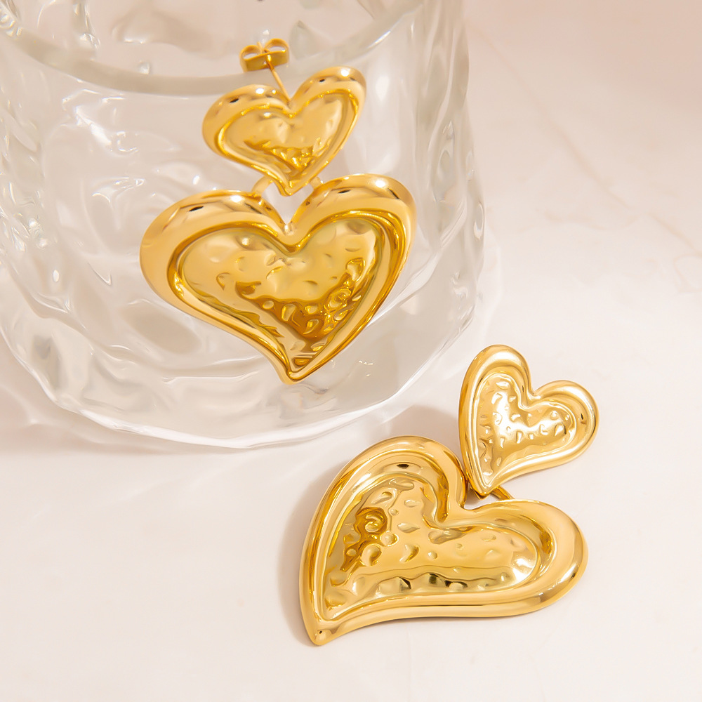 1 Pair Heart Stainless Steel  Gold Color  Women's Drop Earrings h5Picture5