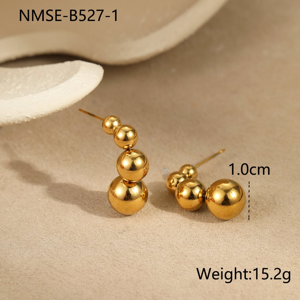 1 Pair Simple Series Beads Stainless Steel   Gold Color  Women's Drop Earrings 