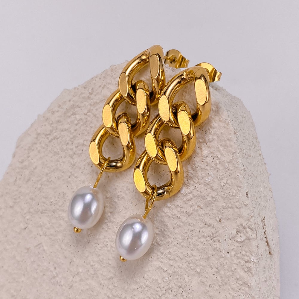 1 Paar einfache Serie täglich geometrische Edelstahl Gold Farbe Damen Tropfen Ohrringe Bild6