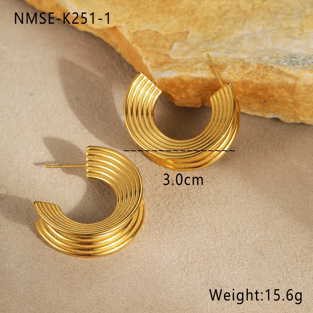 1 Pair Simple Series Daily Strip Stainless Steel Women's Hoop Earrings Picture2