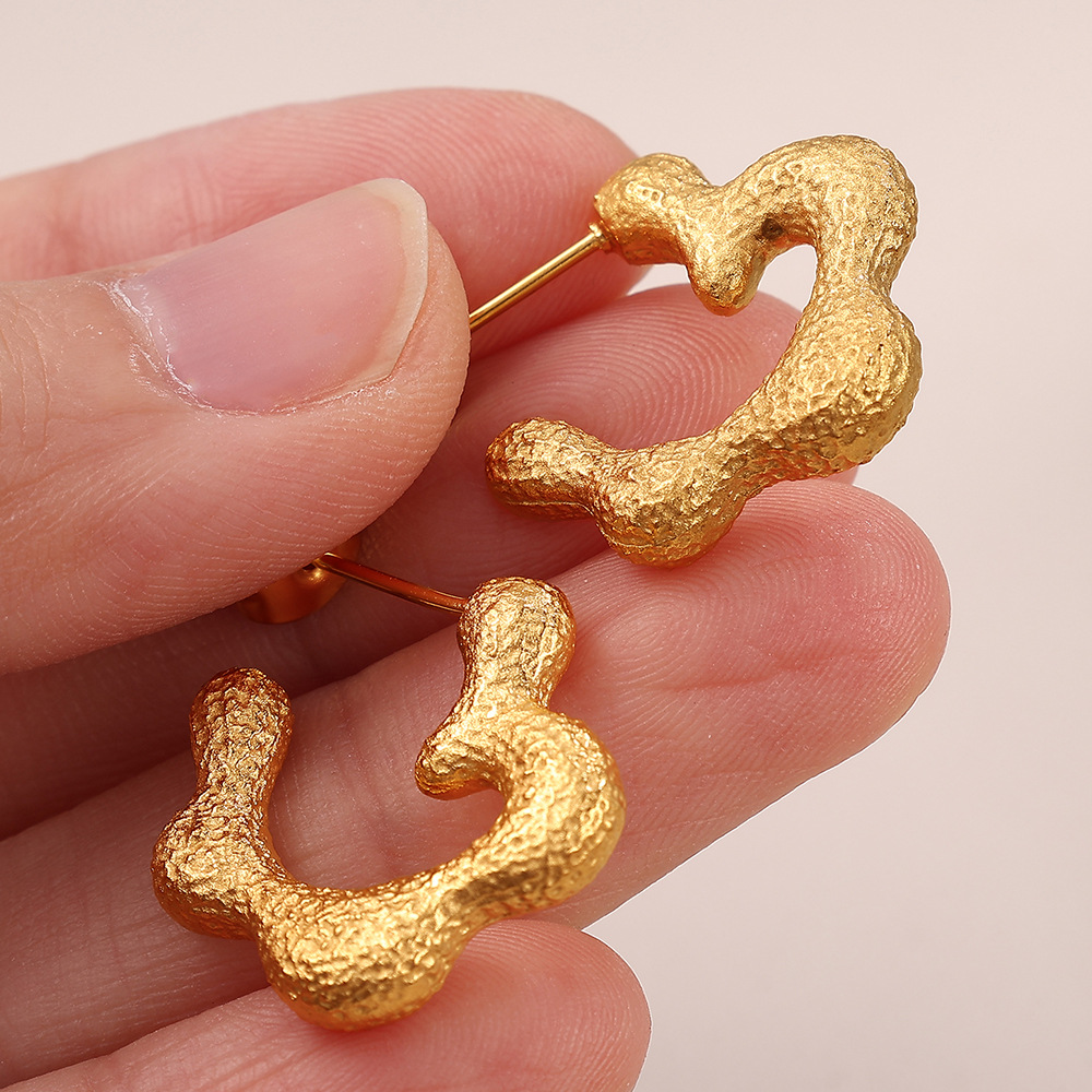 Flower Stainless Steel Gold Color Hoop Earrings Picture3