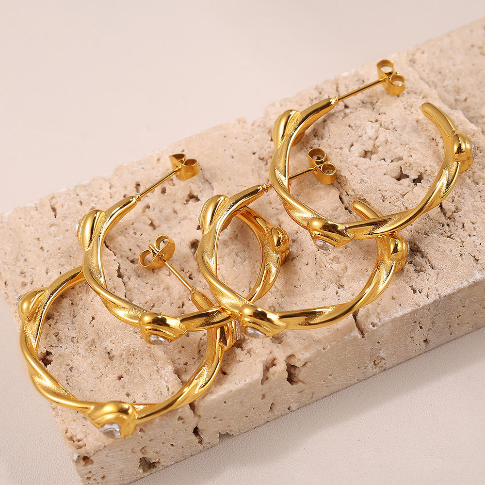 Heart Stainless Steel Gold Color Hoop Earrings h5Picture3