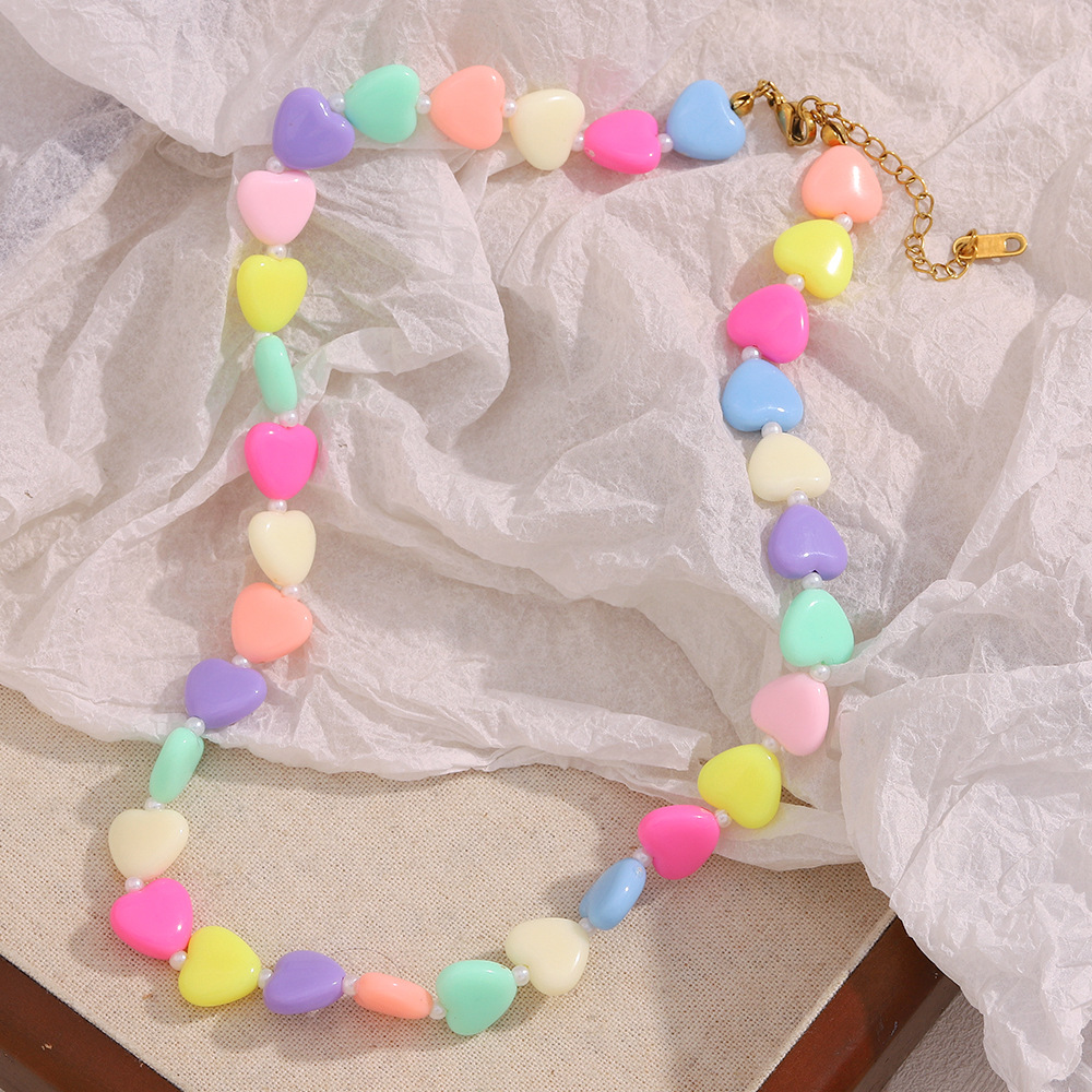 Romantic Series Sweet Heart Acrylic Women's Beaded Necklaces h5Picture5