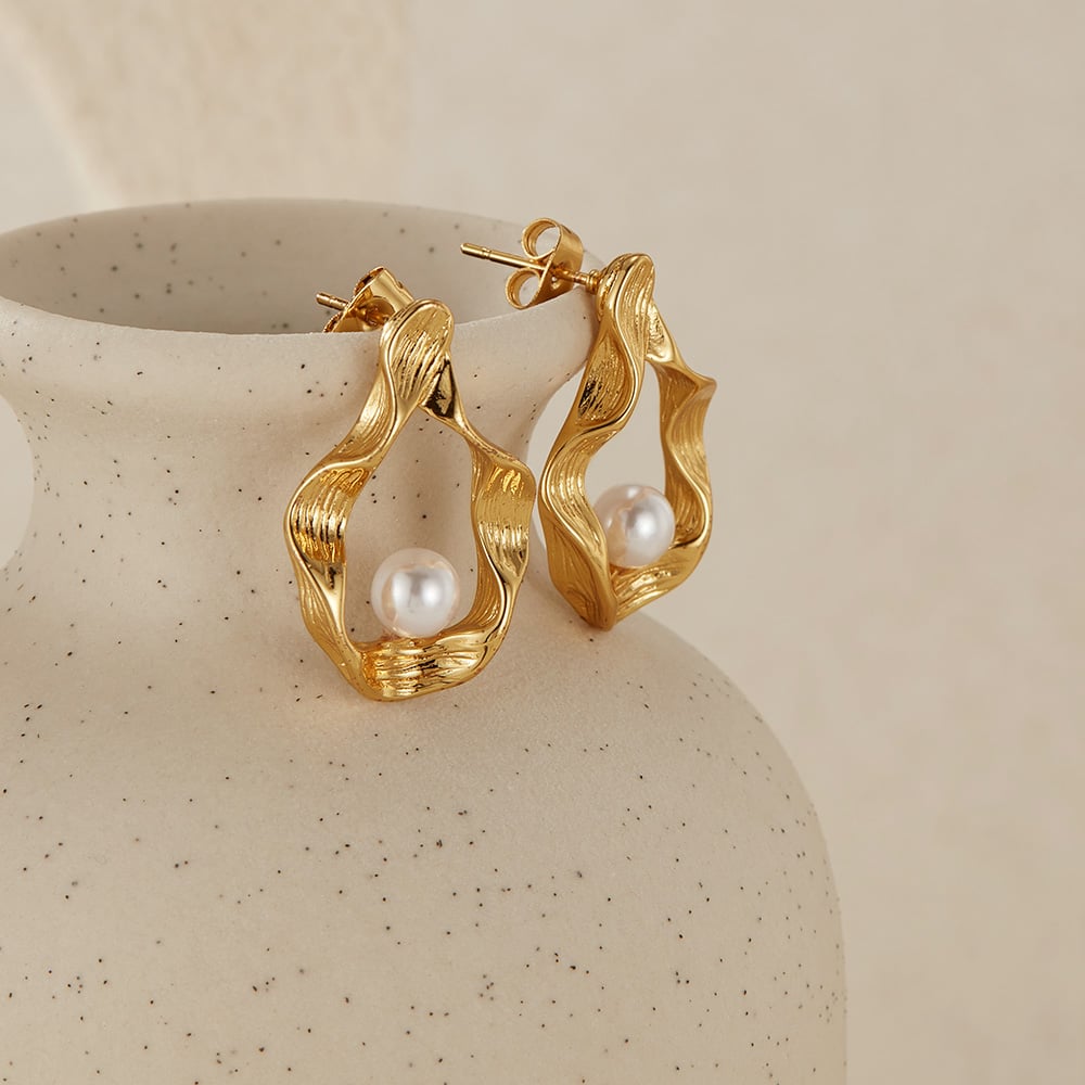 1 çift basit seri gk geometrik paslanmaz çelik altın rengi kadın küpe h5Resim7